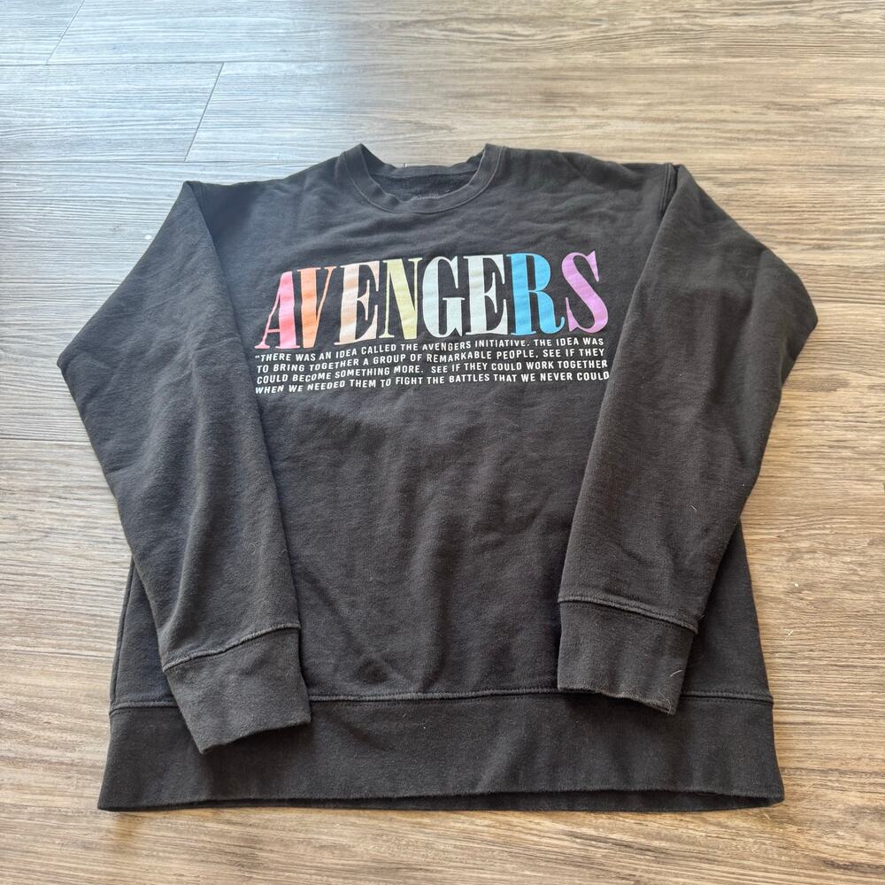 Avengers Quote Crewneck Black Sweater Rainbow Lettering Size XS